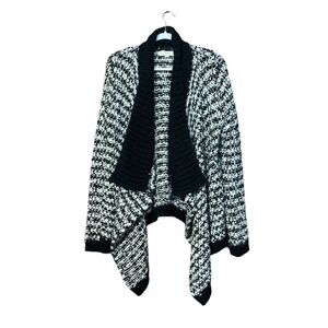 Loft Bouchle Knit Black and White Open Front Waterfall Wool BlendCardigan Size M